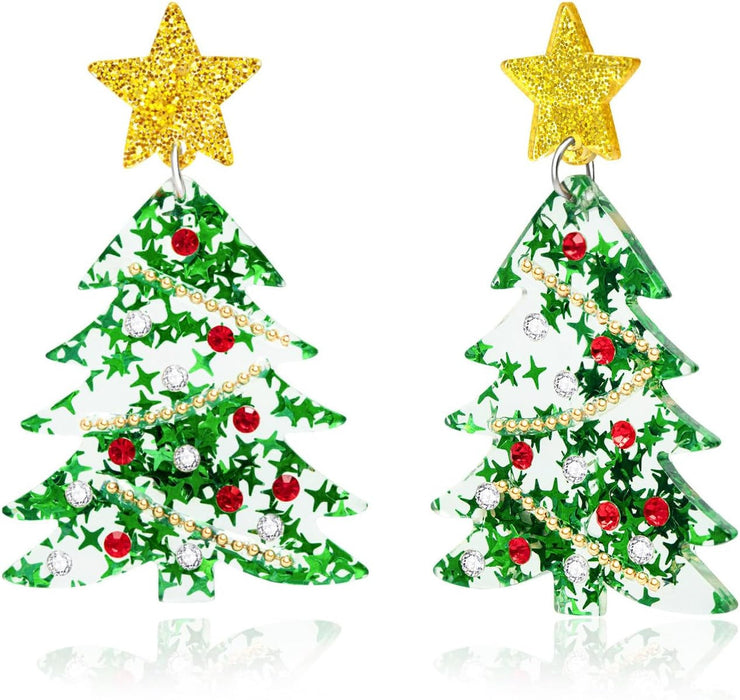 Wholesale Festive Christmas Tree Acrylic Earrings For Women Star Design Long Drop Jewelry Accessory