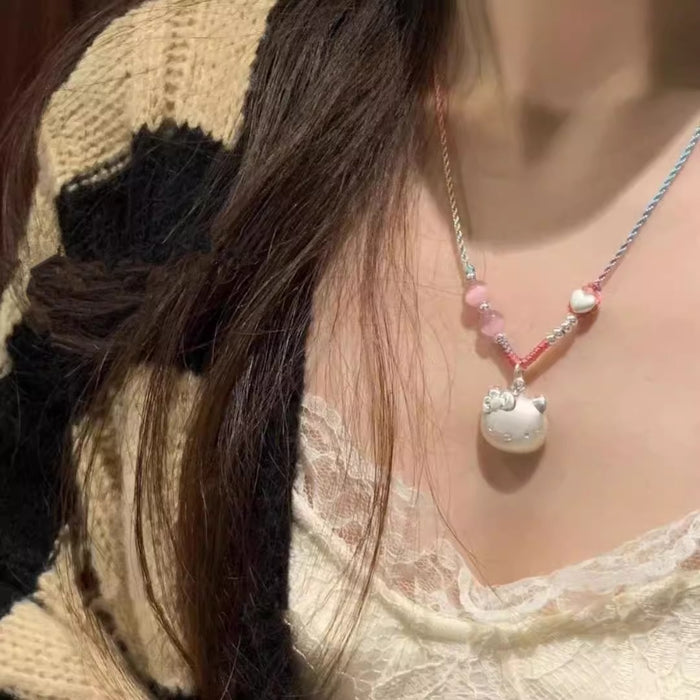 Wholesale Cat Head Peach Blossom Rope Necklace Pendant for Women