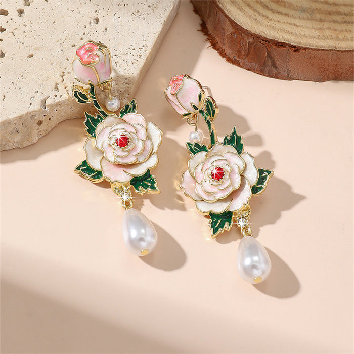 Wholesale Chic Flower Drop Earrings Pink Zinc Alloy Jewelry Accessory MOQ≥2