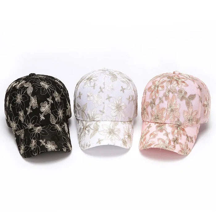 Wholesale Lace breathable mesh cap embroidered flower baseball cap fashionable casual sun shading
