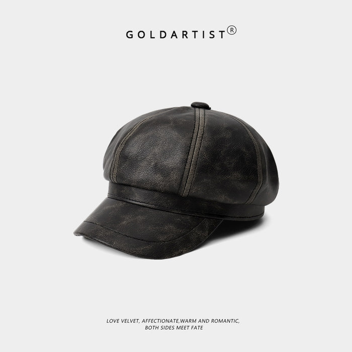 Wholesale Autumn and winter black beret women's big head circumference octagonal hat retro versatile