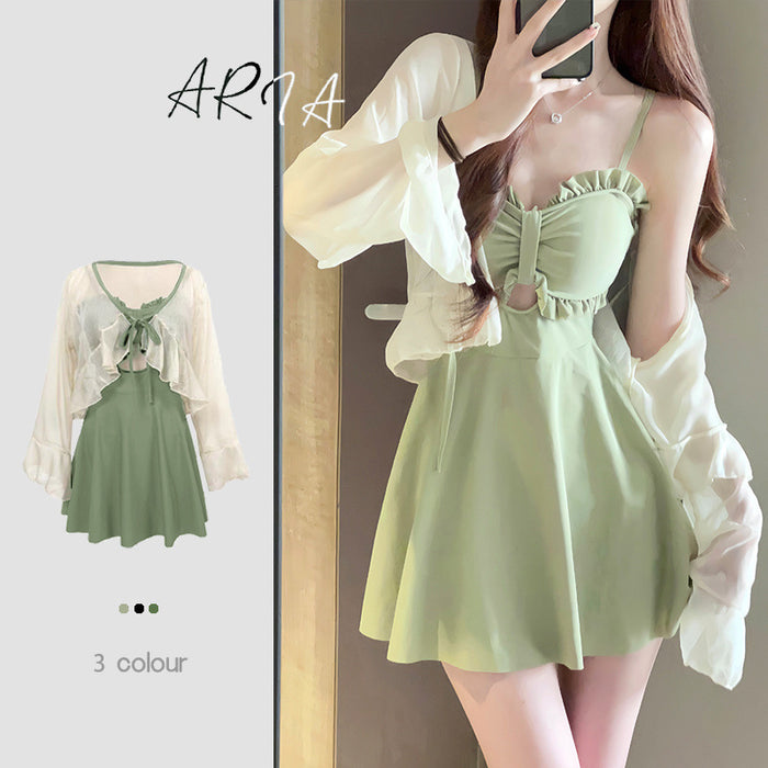 Wholesale New one-piece conservative skirt style avocado green high-end and sexy hot spring swimsuit