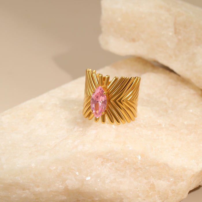 Wholesale Geometric pink zircon stainless steel ring