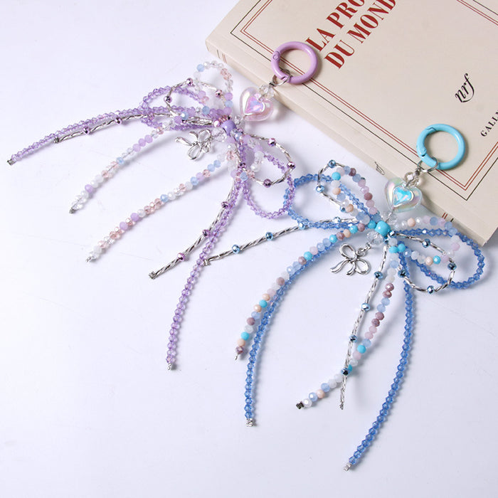 Wholesale crystal alloy bow bag pendant fashion mobile phone chain handmade beaded keychain
