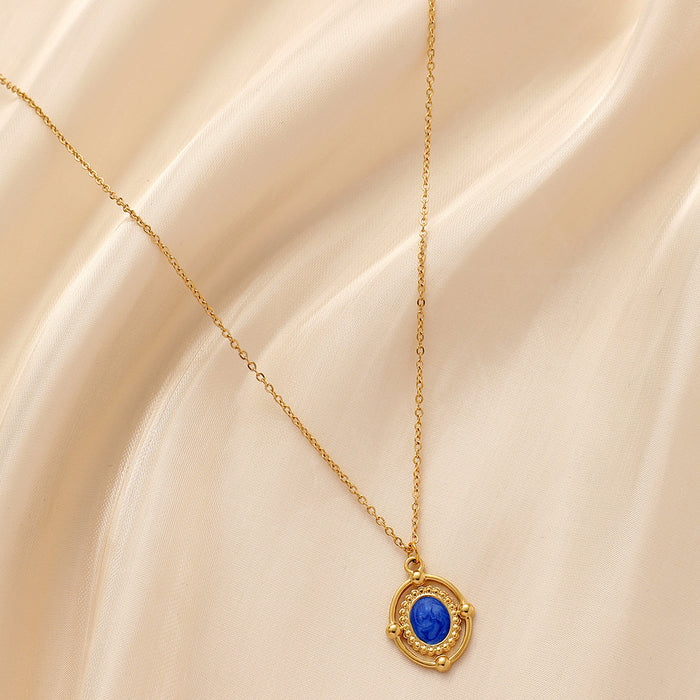 Wholesale Classic creative design stainless steel retro oval hollow oil dripping short necklace