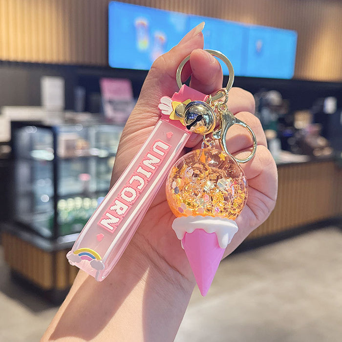 Wholesale New Oil Flowing Sand Bottle Keychain Night Light Backpack Small Pendant Cartoon Wishing Drifting Bottle Keychain