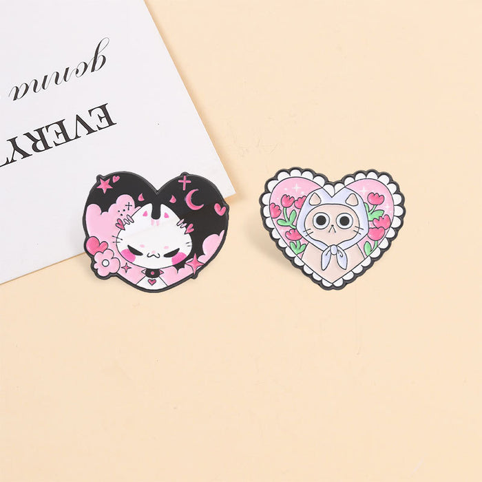 Wholesale Heart Shaped Cat Brooch Zinc Alloy Enamel Pin Cute Kitten Badge For Backpacks Jeans Clothing Fashion Accessory