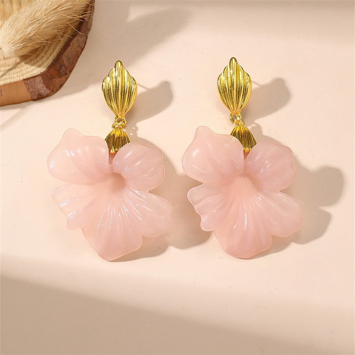 Wholesale French Retro Flower Ear Studs Trendy Pink Boutique Jewelry Accessory MOQ≥2