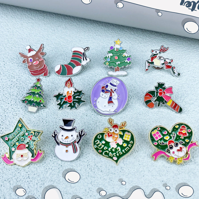 Wholesale Alloy Christmas Brooch Pin Snowman Elk Santa Tree Design Stylish Jewelry Accessory For Clothing Bags MOQ≥2