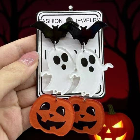 Wholesale Acrylic  Cartoon Earrings - Skull Cowboy Pumpkin Ghost Face Fashion Accessory MOQ≥2