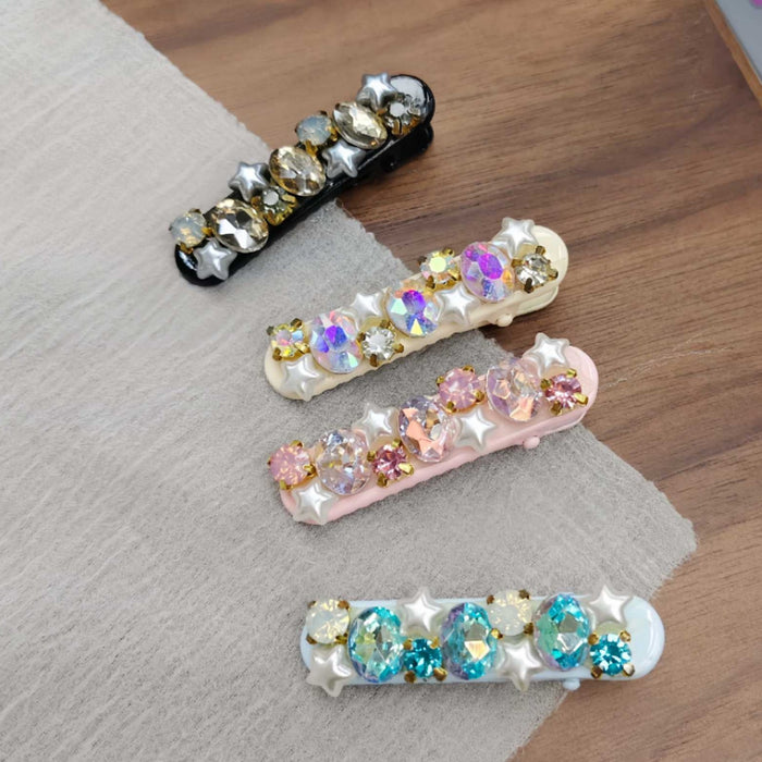 Wholesale Advanced Glittering Diamond Pentagram Pearl Inlaid Diamond Duckbill Clip with Hairpin Edge Clip