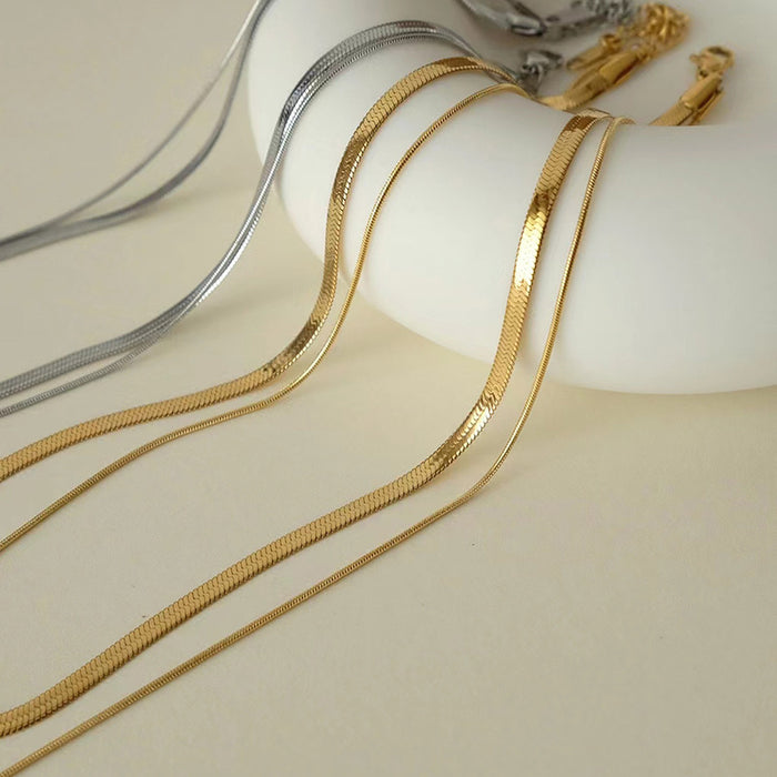 Wholesale Double layered snake bone chain necklace for women, luxurious and high-end, versatile blade collarbone chain, plain chain