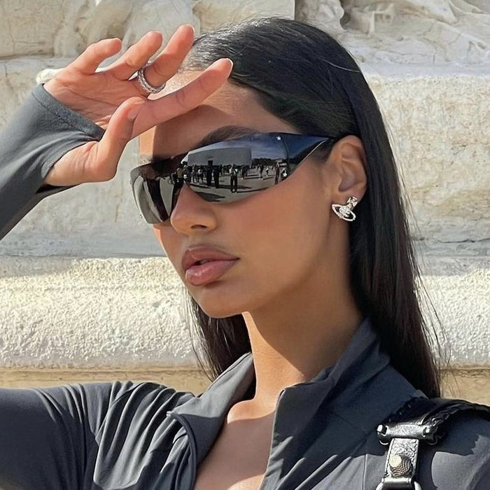 Wholesale Frameless one-piece sunglasses, pentagram sunglasses, sports glasses