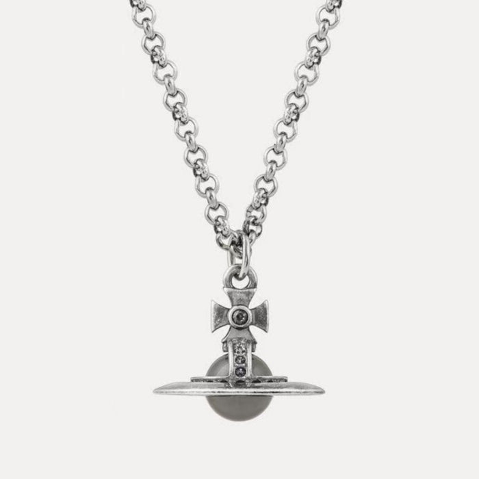 Wholesale Gray Orb Planet Necklace for Women Saturn Pendant Sweater Chain