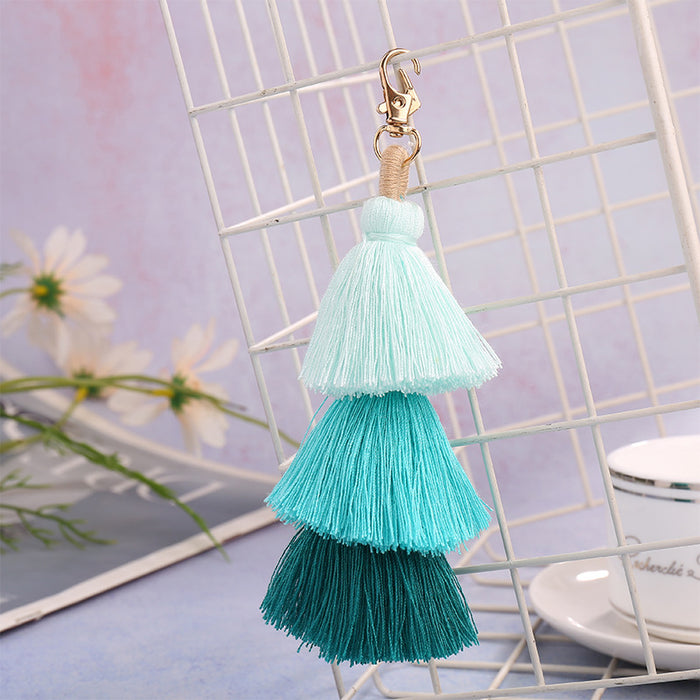 Wholesale handmade three-layer color tassel pendant National style bag accessories pendant Tassel Keychain pendant