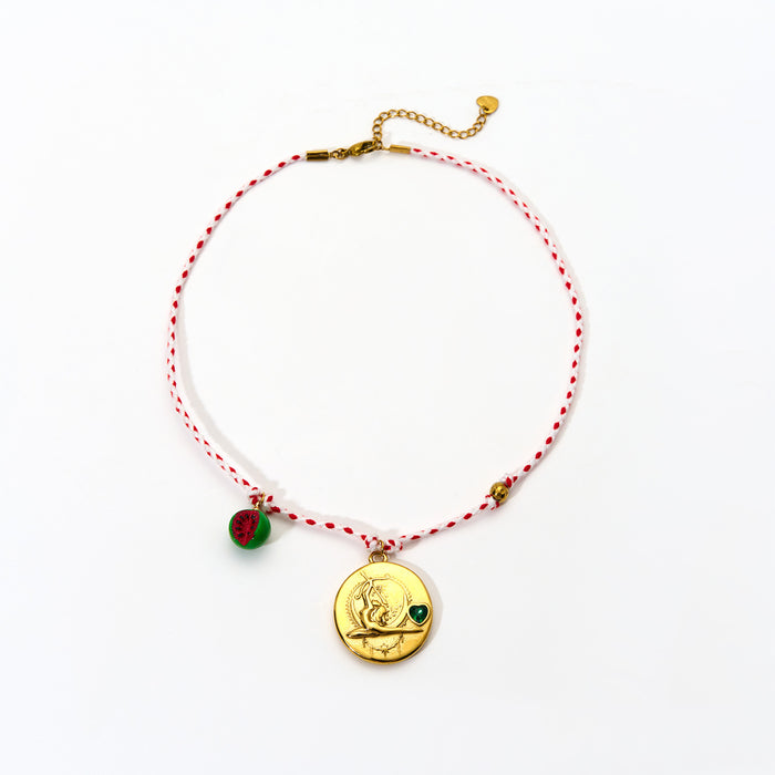 Wholesale Original design: rope, hand woven pendant, stainless steel inlaid with zircon, twelve zodiac signs necklace, fashionable and elegant accessory