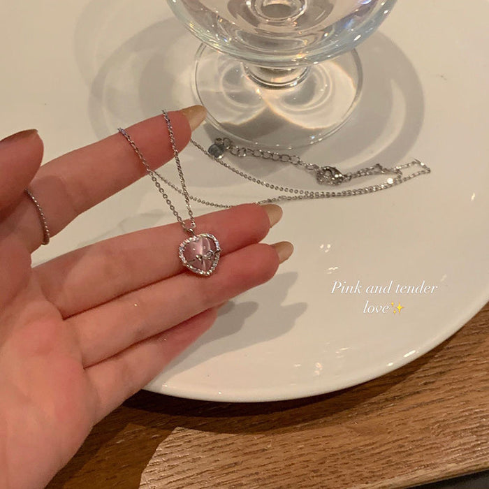 Wholesale Simple bow, heart-shaped necklace, light luxury, high-end, niche design, collarbone chain, neck chain