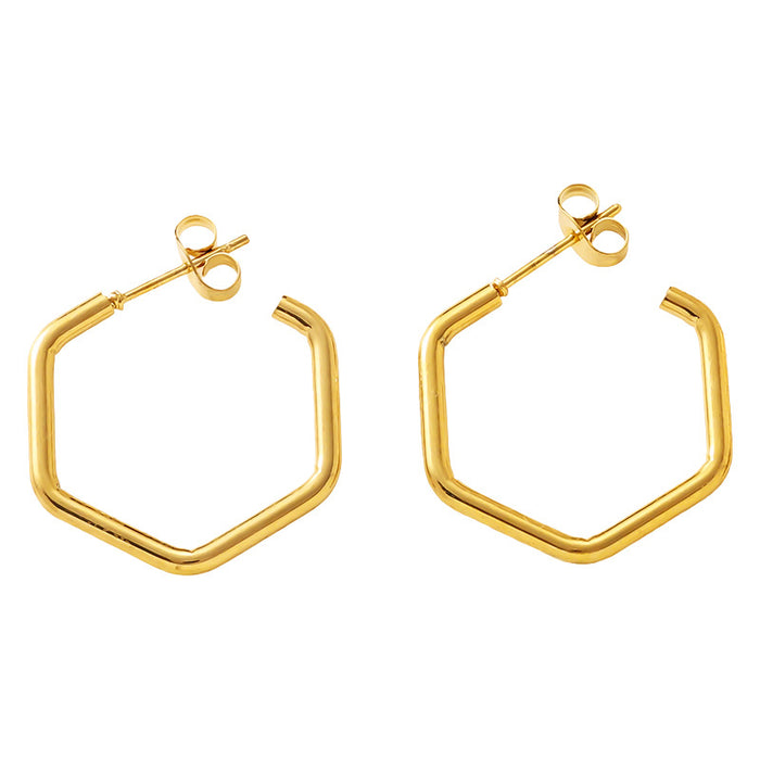 Wholesale Fashionable geometric stainless steel earrings, simple and fashionable hexagonal titanium steel earrings