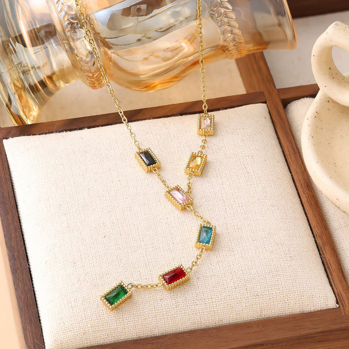 Wholesale Color temperament simple block zircon retro necklace light luxury collarbone chain wholesale