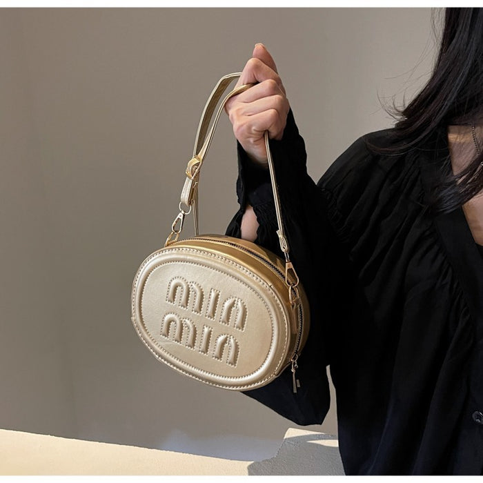 Wholesale Bowling bag, oil wax leather texture, shell bag, crossbody, single shoulder, versatile and fashionable small bag