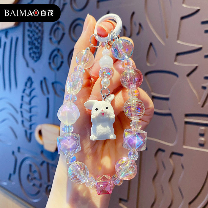 Wholesale Transparent bead keychain, exquisite car keychain, mobile phone chain, couple pendant