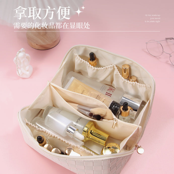 Wholesale PU Leather Makeup Bag Checkered Pillow Bag Large Capacity Toilet Bag Multi functional Waterproof Storage Bag