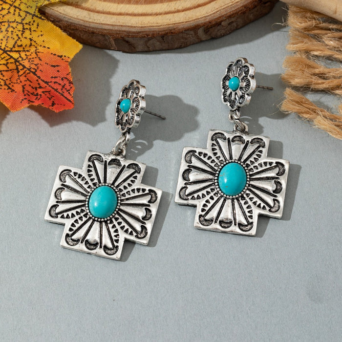 Wholesale Vintage Western Turquoise Oval Earrings Trendy Fashion Accessory