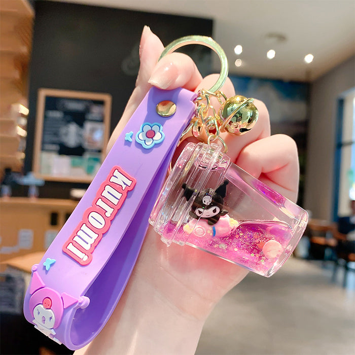 Wholesale Cartoon quicksand bottle keychain floating into oil liquid small gift pendant keychain