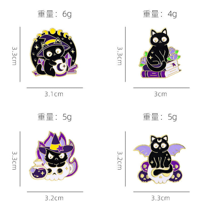 Wholesale Oil dripping alloy brooch black cat magician cat small animal schoolbag accessories clothes decoration cartoon badge