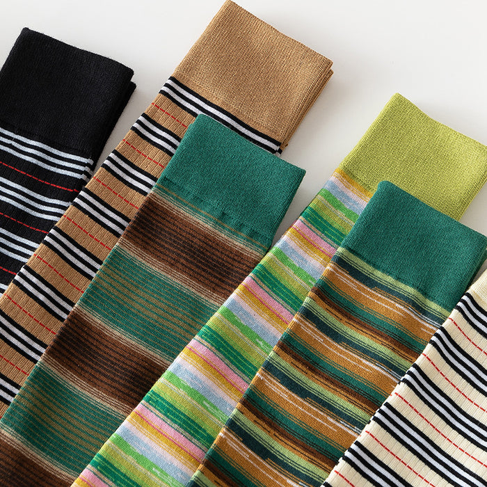 Wholesale Women's cotton calf socks with striped pattern, cute and personalized design, versatile long tube women's socks