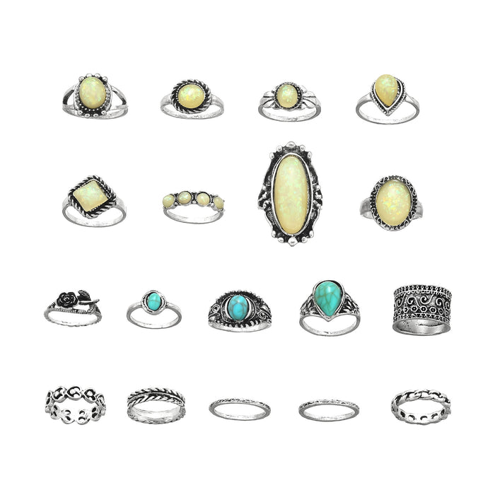 Wholesale Retro Turquoise Gemstone 18-Piece Set Rings
