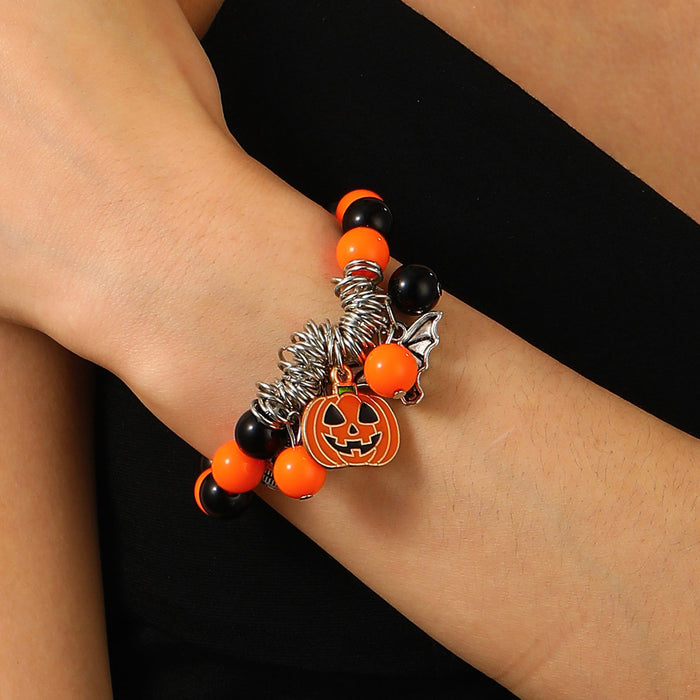 Wholesale Skull Ghost Pumpkin Bat Pendant Necklace Women's Beaded Bracelet suit Halloween