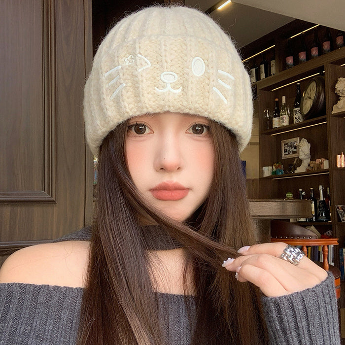 Wholesale Cute cat cartoon embroidered knitted hat