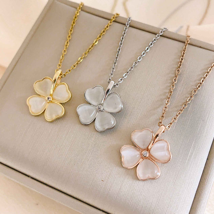 Wholesale Titanium Steel Clover Cat Eye   Necklace JDC-NE-Moyu001