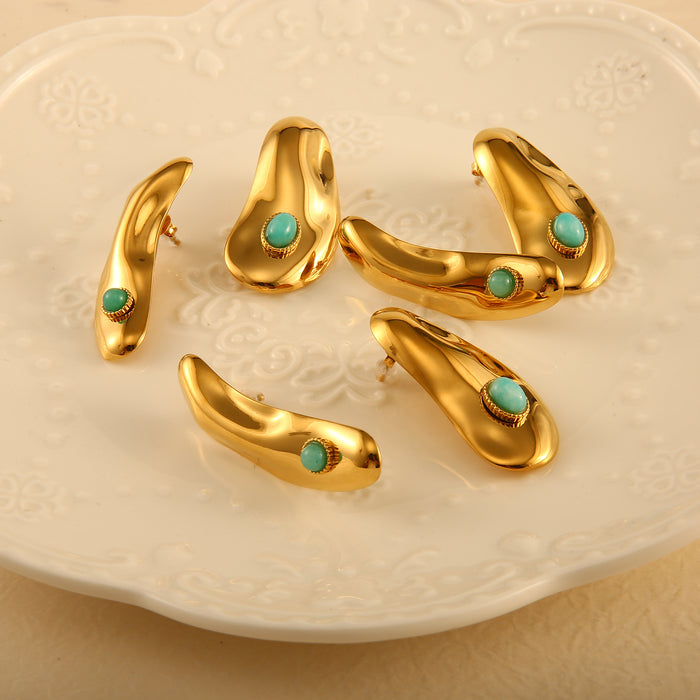 Wholesale Original design: Stainless steel irregular earrings set with natural stones, exaggerated personality and temperament, slanted earrings