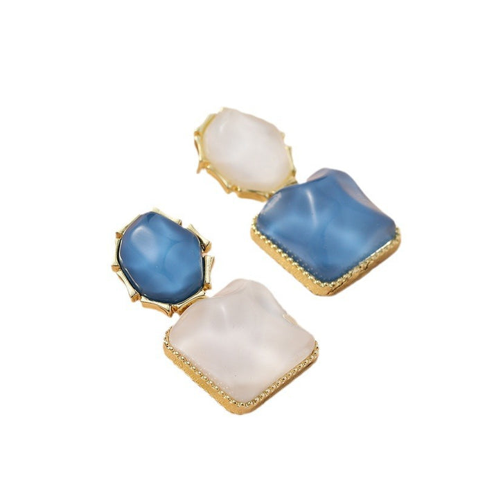 Wholesale Color blocking water ripple retro geometric square unique light luxury design earrings