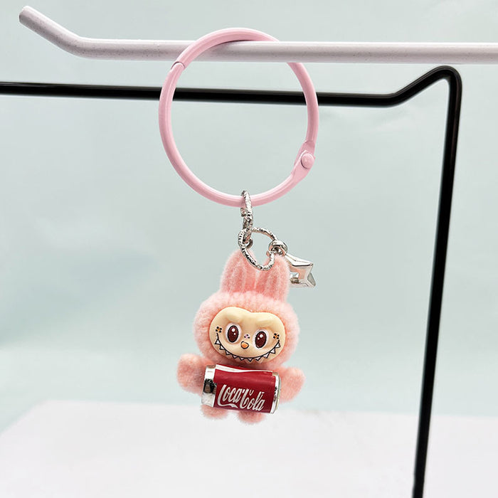 Wholesale Cute resin plush cola bottle keychain pendant plush toy doll bunny bag hanging decoration
