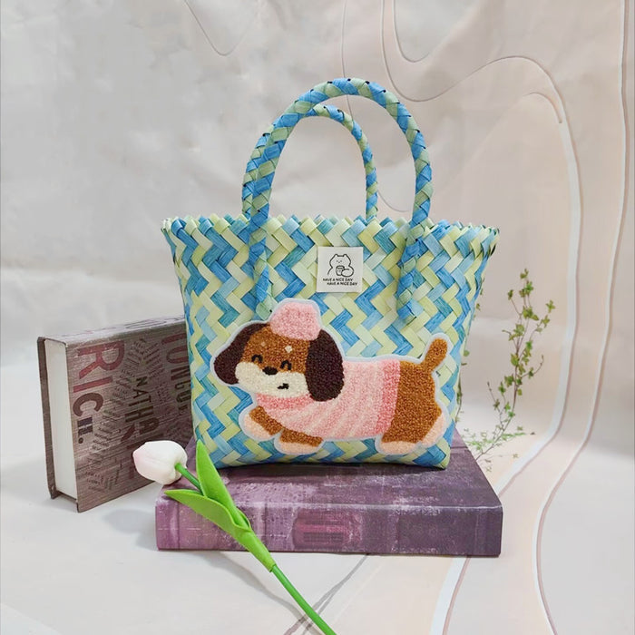 Wholesale Woven Basket Bag Shoulder Hand Bag Cute Rattan Cloth Cartoon Woven Bag