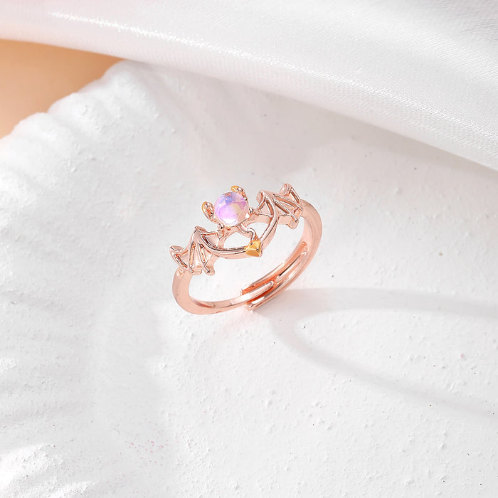 Wholesale Creative Angel and Devil Moonstone Ring Fashion Opening Adjustable Couple Ring for Men and Women