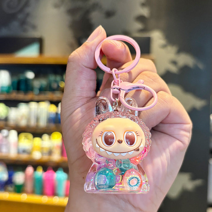 Wholesale Crystal oil-filled bottle keychain backpack charm