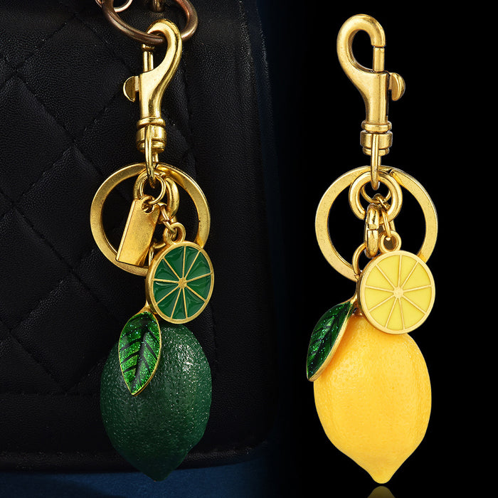 Wholesale Stylish Lemon Fruit Keychain Bag Charm Zinc Alloy Electroplated Decorative MOQ≥2