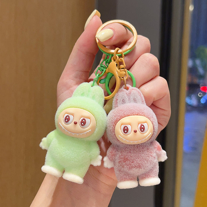 Wholesale Flocked cartoon keychain,  cute 3D figurine,  backpack accessory