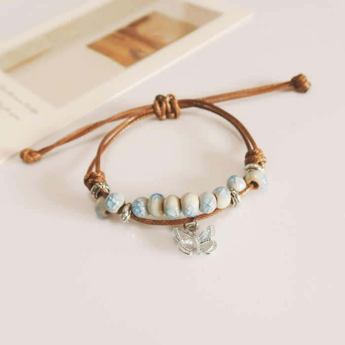 Wholesale Retro braided ceramic butterfly bracelet artistic hand rope jewelry