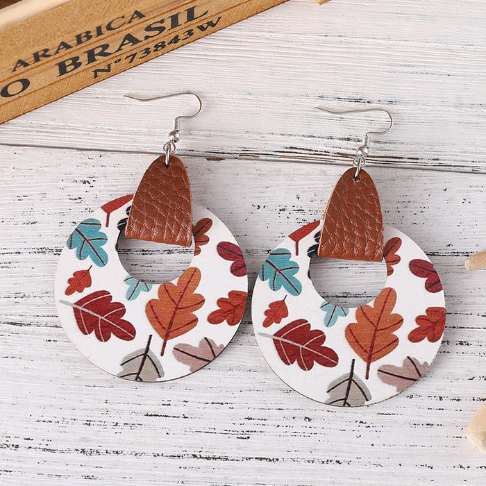 Wholesale Autumn Thanksgiving Leaf Wooden Pendant Earrings