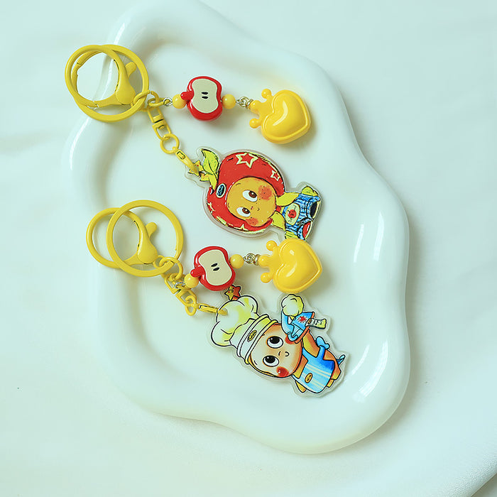 Wholesale Cute Red Apple Star Acrylic Relief Keychain Pendant Ins Cartoon Heart Backpack Hanging Jewelry