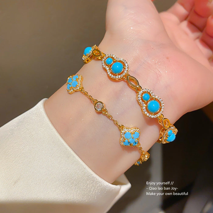 Wholesale Gold Plated Zircon Gourd Hollow Bracelet New Chinese Retro Style Jewelry Accessory