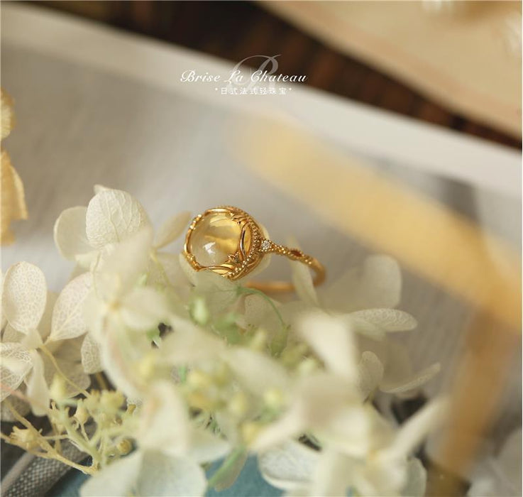 Wholesale Simple lace patterned yellow crystal light luxury versatile ring