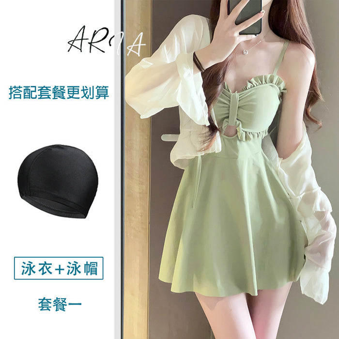 Wholesale New one-piece conservative skirt style avocado green high-end and sexy hot spring swimsuit