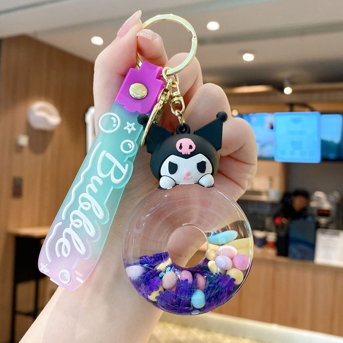 Wholesale Cute Donut Design Crystal Sand Floating Keychain Acrylic Fashion Accessory for Bags