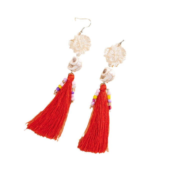 Wholesale  funny fun skull tassel rice beads earrings creative personality rose earrings